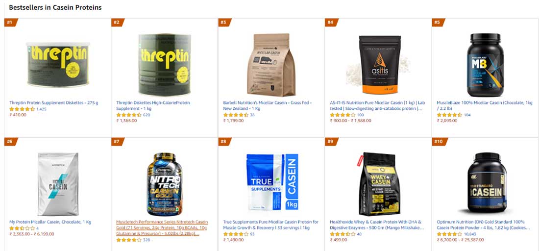 bestsellers in casein proteins 2021 