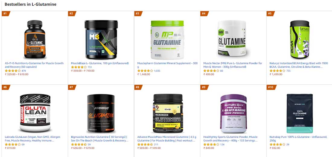 bestsellers in l glutamine 2021