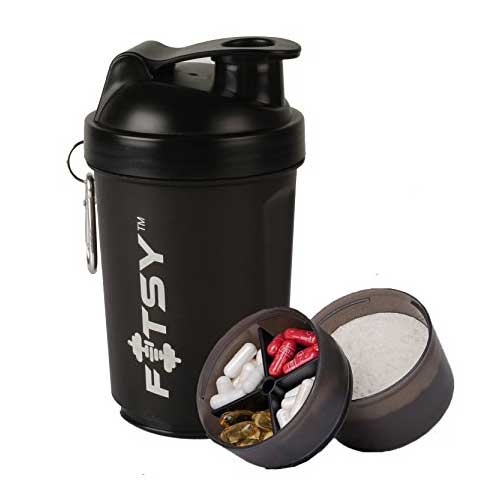 FITSY™ 500 ml Protein Shaker Gym Bottle with 3 Storage Compartments Cups